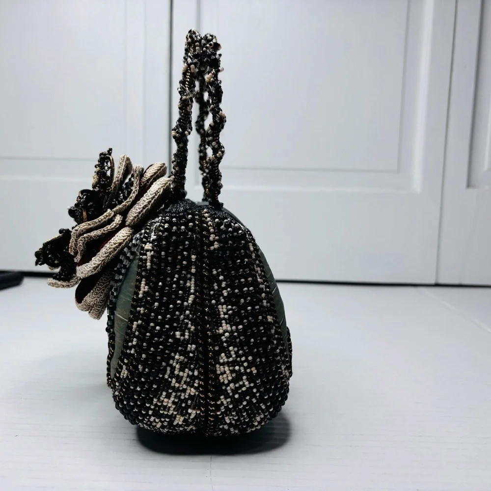 MARY FRANCES Dark Multi-Toned Vintage Beaded Floral Clutch